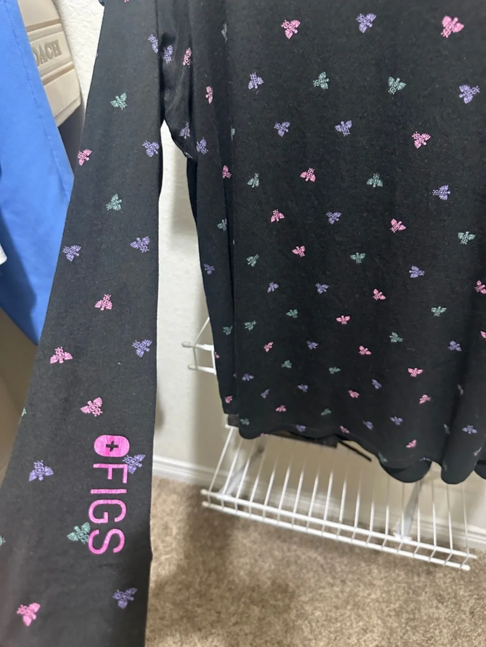 FIGS Black Tee with Pink, Teal & Medical Patterns - Picture 3 of 7